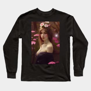 Pink Garden Fairy in Spring with Pink Flowers Long Sleeve T-Shirt